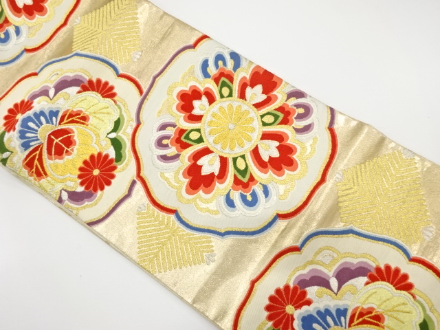JAPANESE KIMONO / ANTIQUE FUKURO OBI / SILK / WOVEN PAULOWNIA & FLORAL CREST